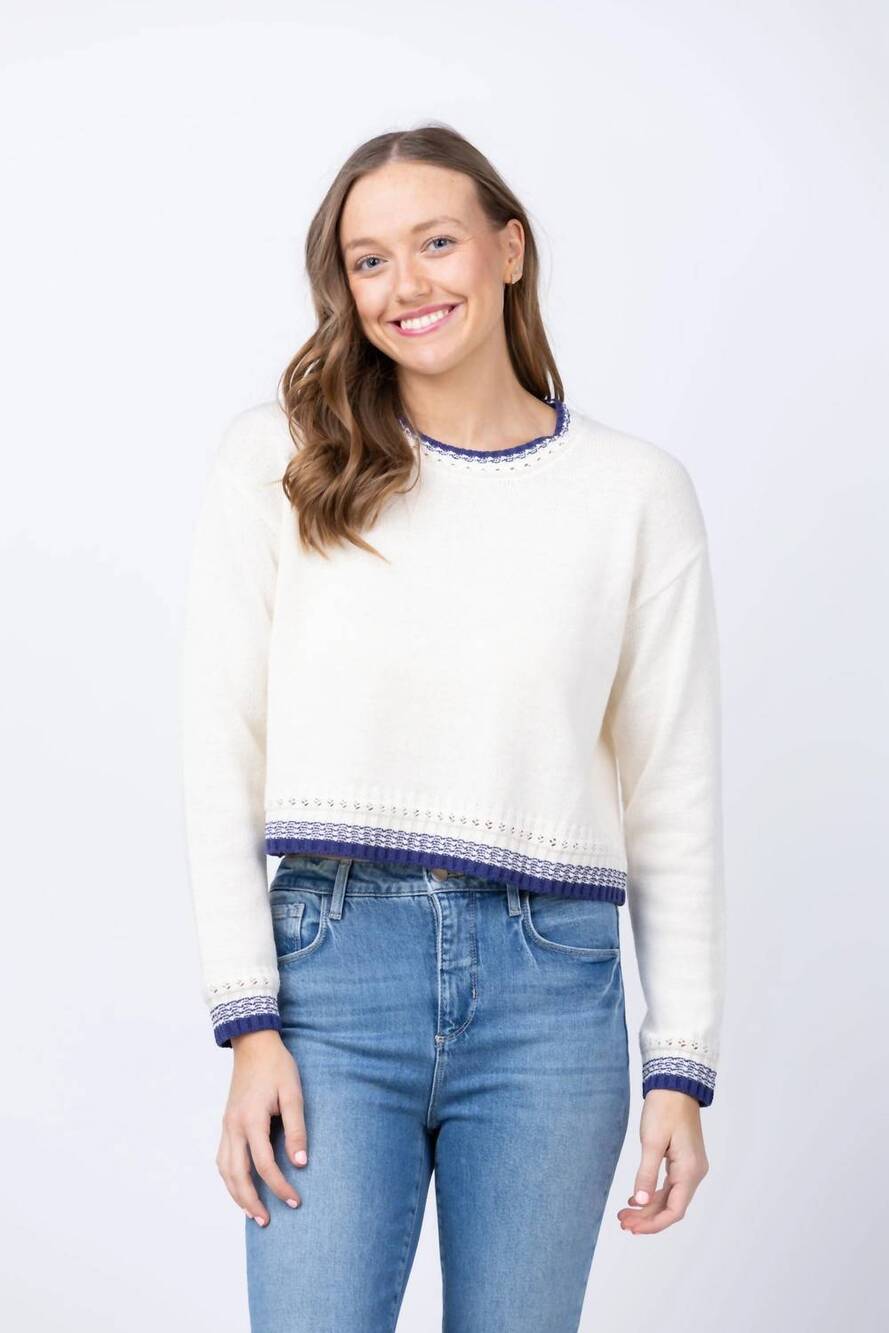 NEW CENTRAL PARK WEST eden specialty stitch crew sweater in ivory multi